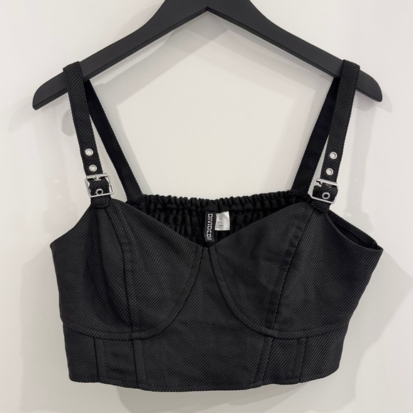 H&M Divided Black/Grey Buckle Strap Bustier Crop Top size Large - Picture 2 of 9